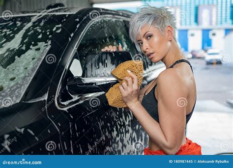 big boobs washing car